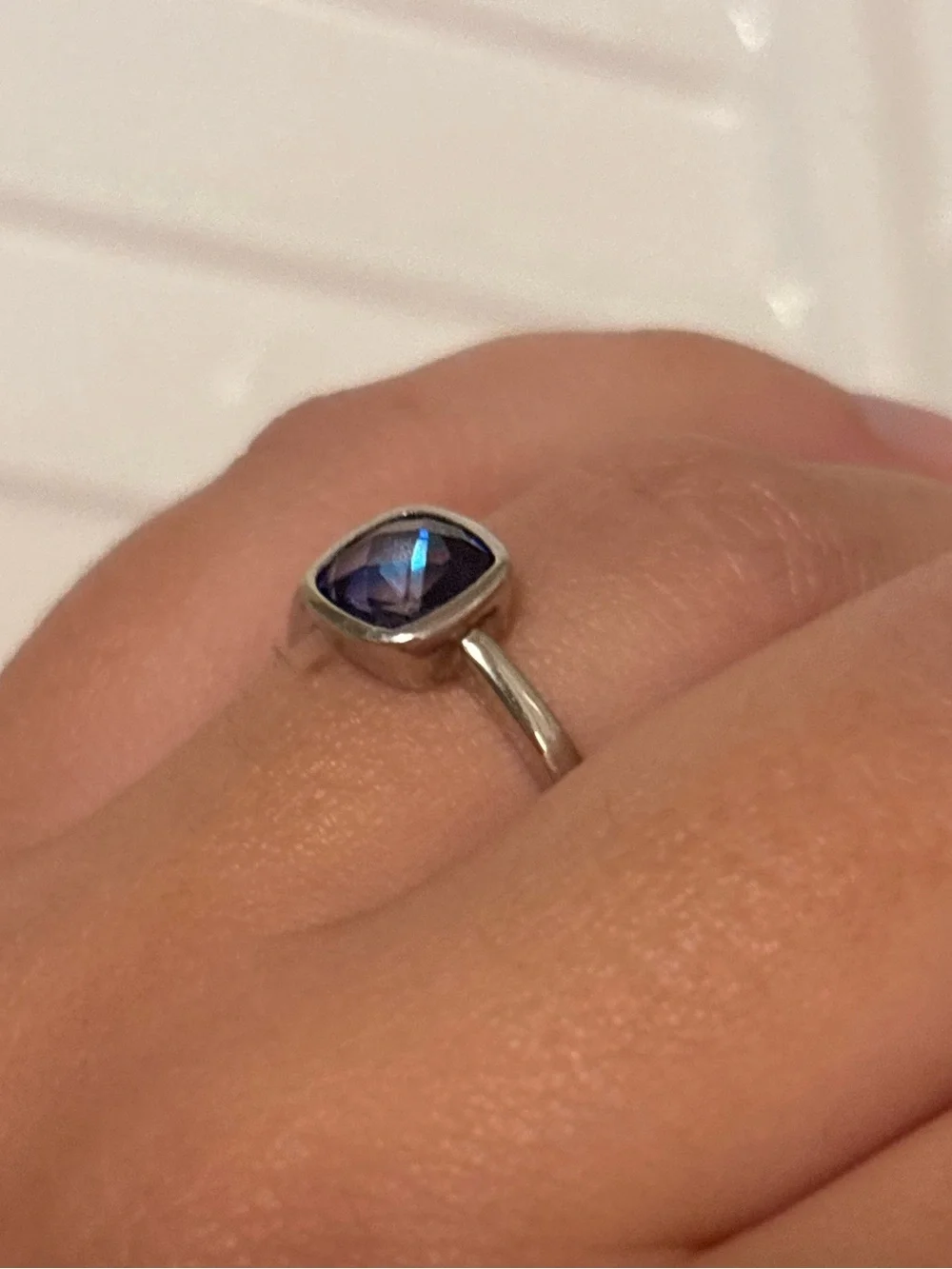 Belesas Sterling Silver Cushion Cut Faceted Ring